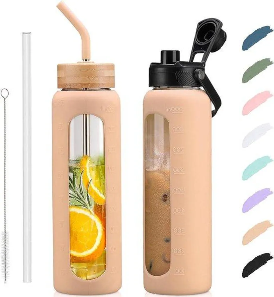 Bouteille en verre 900 ml anti-casse sans goût de plastique ambrée