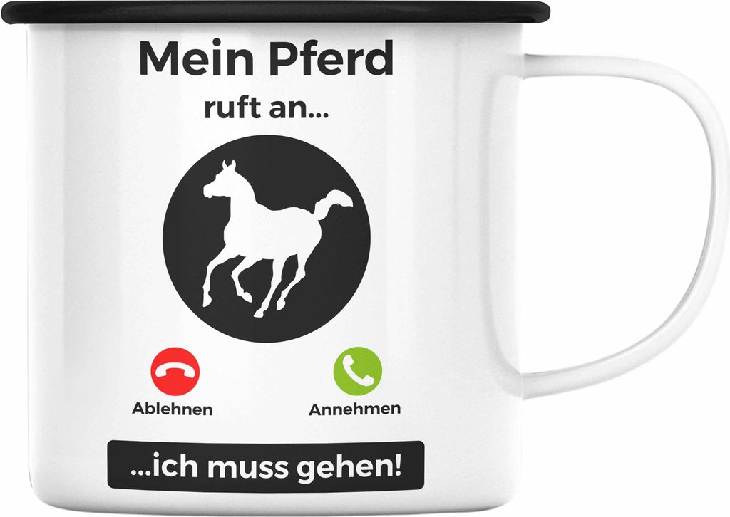 Trendation - Pferde Emaille Tasse Geschenk Mädchen Reiten Geschenke Pferd Emaille Emaille Tasse für Reiterin Pferdeflüsterer Erwachsene Spruch (...