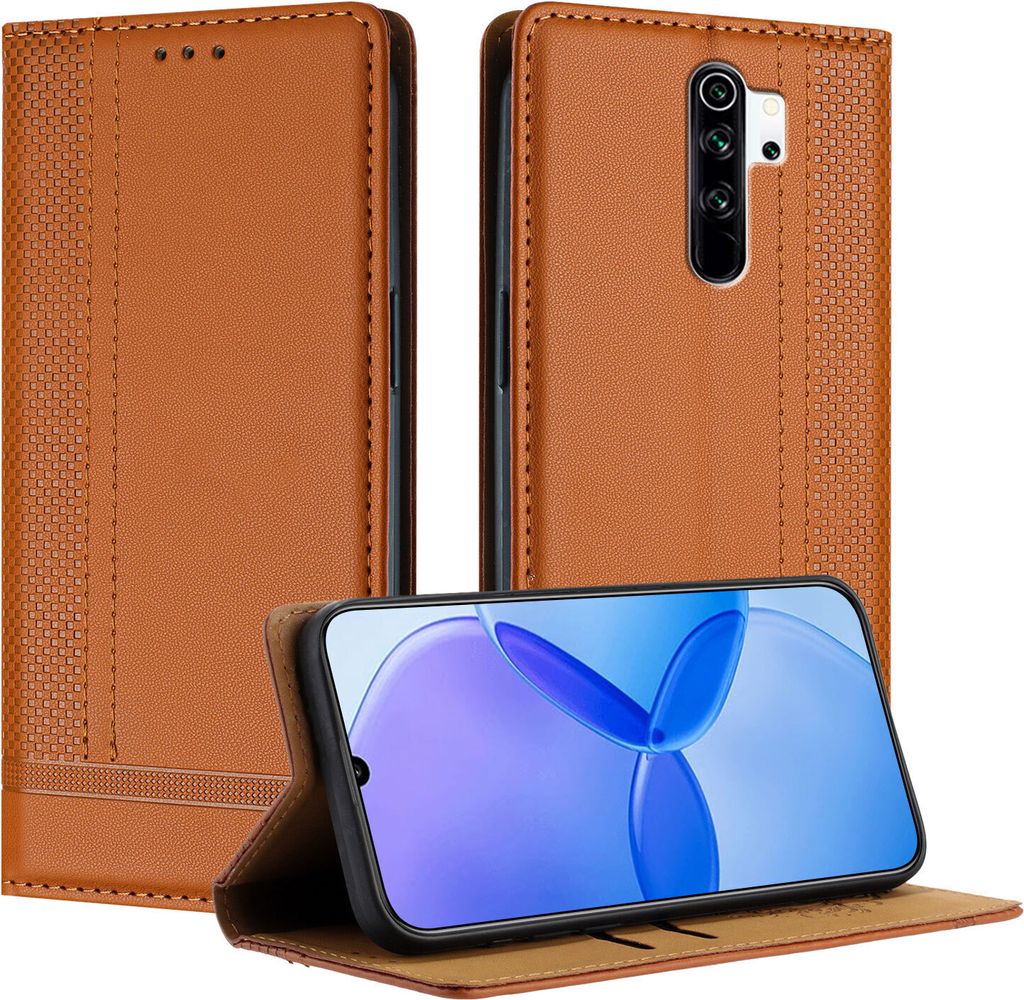 Handyhülle für Xiaomi Redmi Note 8 Pro Leder Flip Klappbare Schutzhülle mit Standfunktion Braun