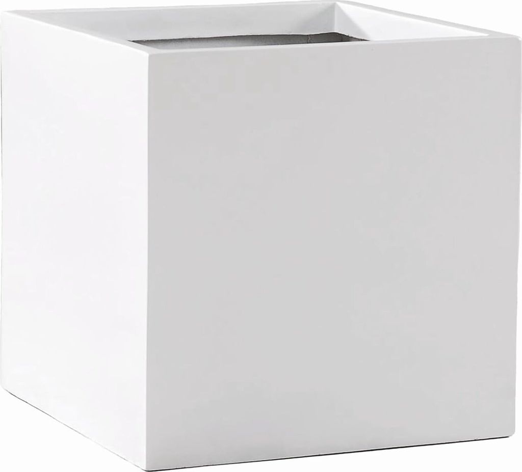VIVANNO Pflanzkübel Fiberglas BLOCK Würfel, Weiß matt - Produktbild 