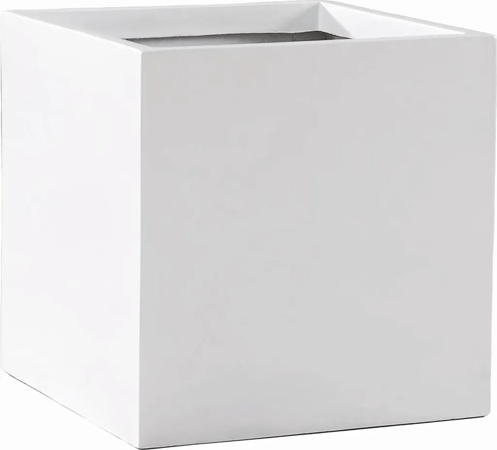 Pot de Fleur Cube en Fibre de Verre Blanc Mat VIVANNO BLOCK 30x30 cm