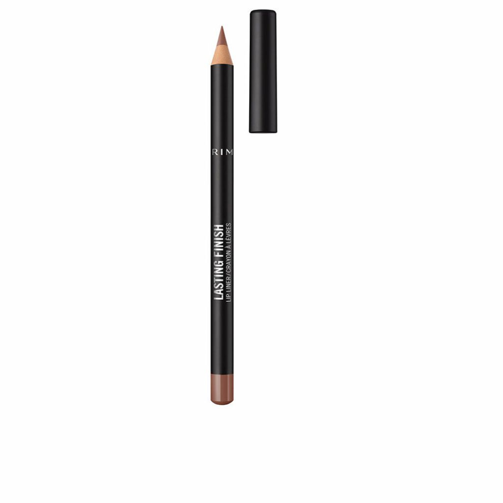 A Rimmel London Lasting Finish 8h Lip Liner in the shade 705 Cappuccino is shown against a white background. The lip liner is standing upright with its cap off and placed next to it.