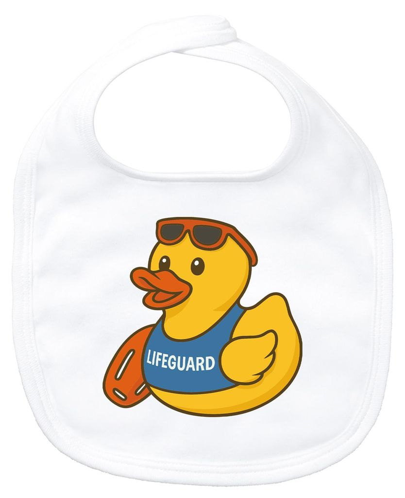 Huuraa Baby Lätzchen Quietscheente Bademeister Gummiente Rettungsschwimmer White Klettverschluss Baumwolle Latz Geschenkidee