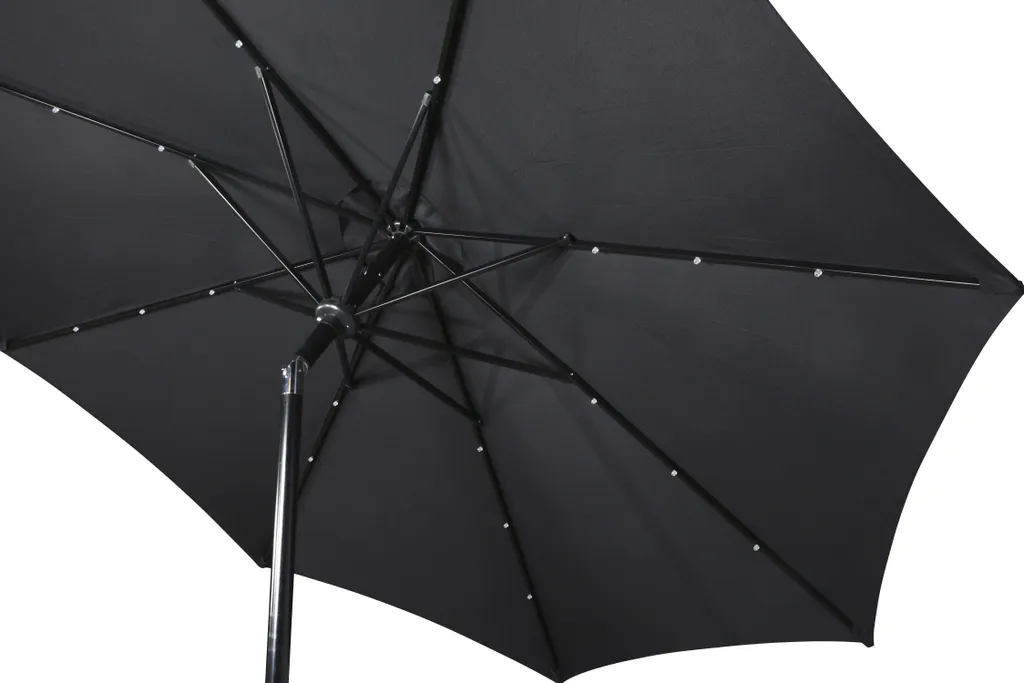 Parasol inclinable Ø3m LED solaires Rices manivelle haute qualité Noir - 3