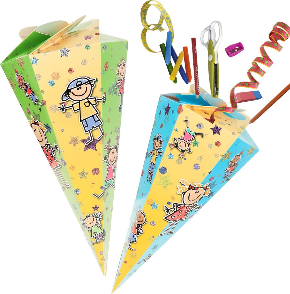 com-four® 2x Schultüte 30cm - Geschwisterschultüten aus Produktbild 
