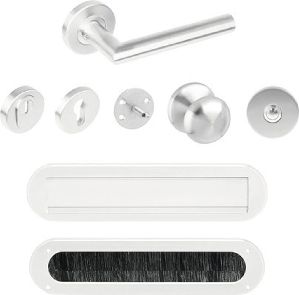 Haustür Rosetten Beschlagset rund PZ Edelstahl mit Türgriff/Knopf Türklingel Briefkastenschlitz + Zugluftstopper