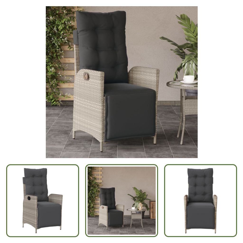 The Living Store Gartensessel mit Fußteil Verstellbar Hellgrau Poly Rattan