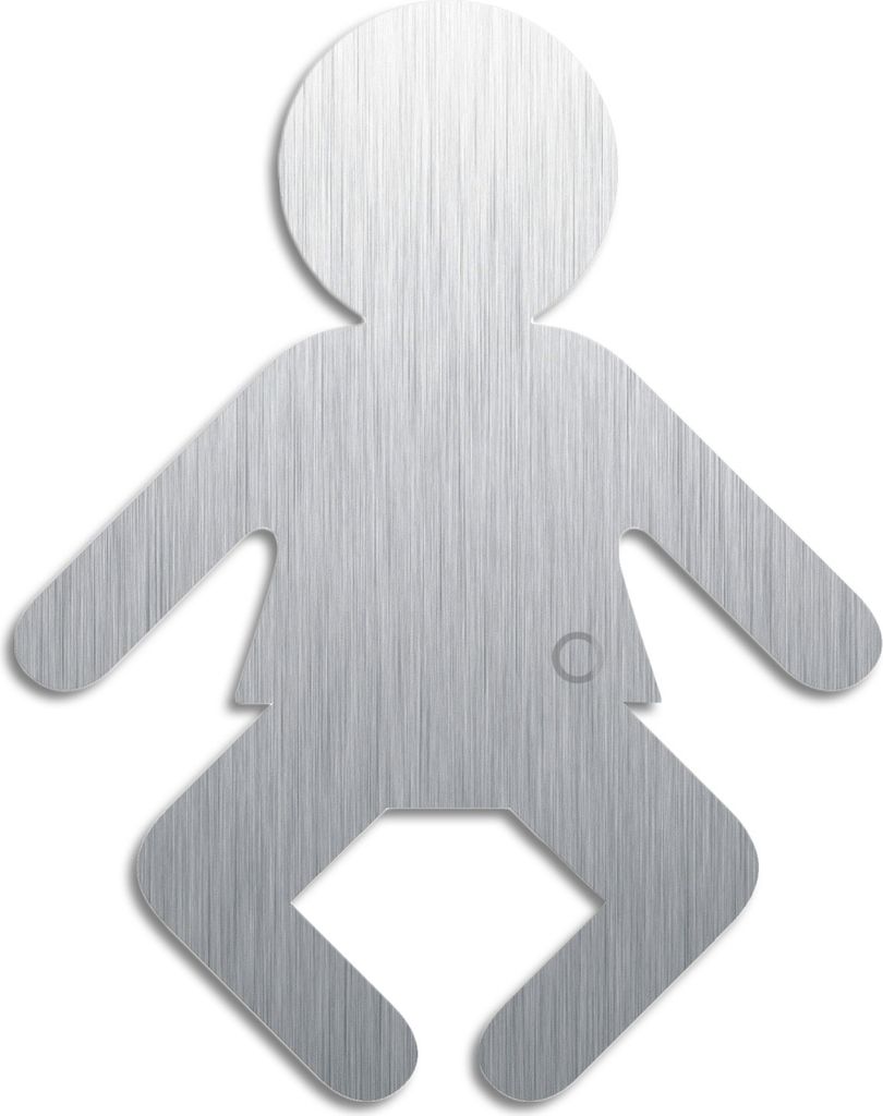 Türschild Wickelraum Edelstahl Piktogramm-Baby H=100 mm selbstklebend
