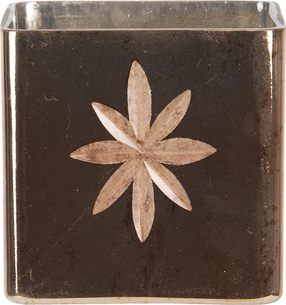 Clayre & Eef Teelichthalter 10x10x10 cm Goldfarbig Glas Stern