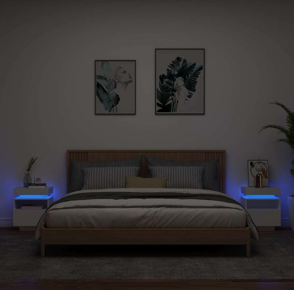 vidaXL Noční stolky s LED světly 2 ks. Bílé 40x39x48,5 cm Obrázek produktu 