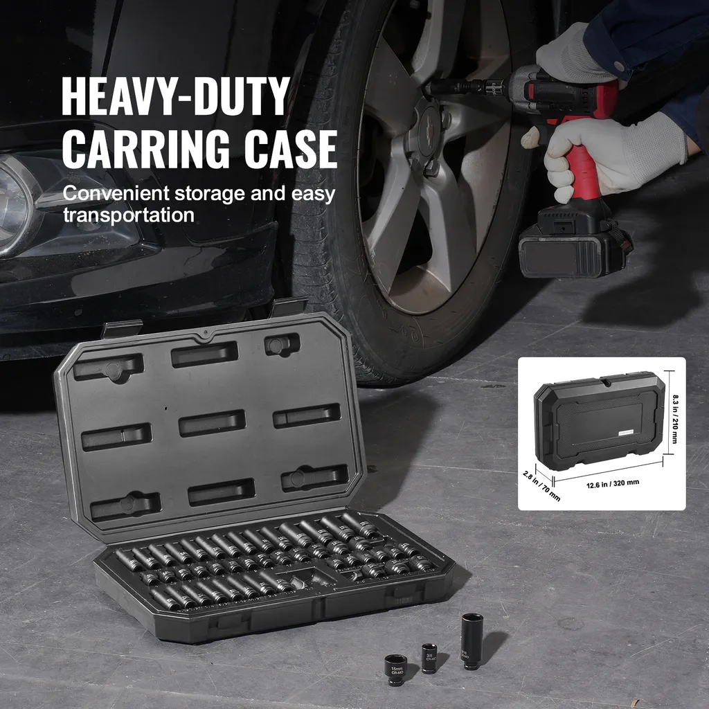SucceBuy Set di bussole a percussione da 1/4 di pollice, 48 pezzi, profonde e superficiali, SAE 3/16-9/16 di pollice e metriche 4-15 mm, acciaio legato Cr-Mo a 6 punte per riparazioni auto, marcature chiare delle dimensioni - 6