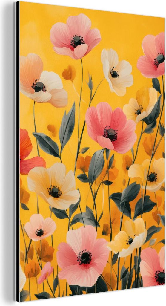 MuchoWow Wanddekoration Metall Metallbild Wandkunst 20x30 cm Blumen - Feld - Gelb MuchoWow Aluminium Gemälde - Alu Dibond Bild