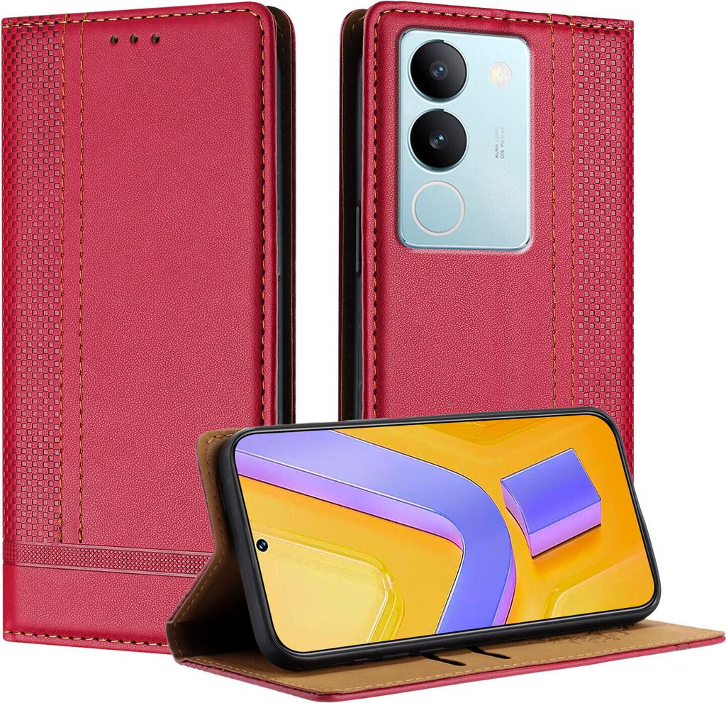 Handyhülle für Vivo V29 5G Leder Flip Klappbare Schutzhülle mit Standfunktion Rot
