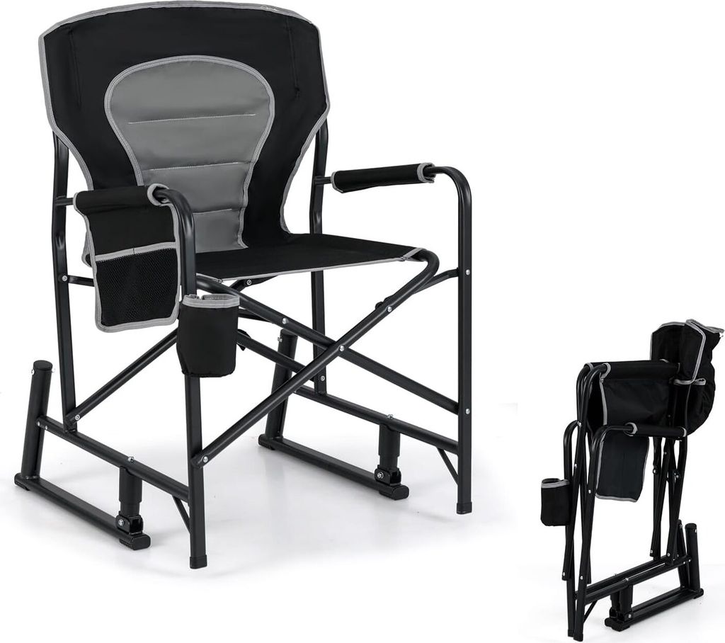 KOMFOTTEU Campingstuhl mit Getränkehalter & Seitentaschen, Strandstuhl klappbar bis 150 kg, Picknickstuhl Klappstuhl für Camping, Grill, Garten, ...