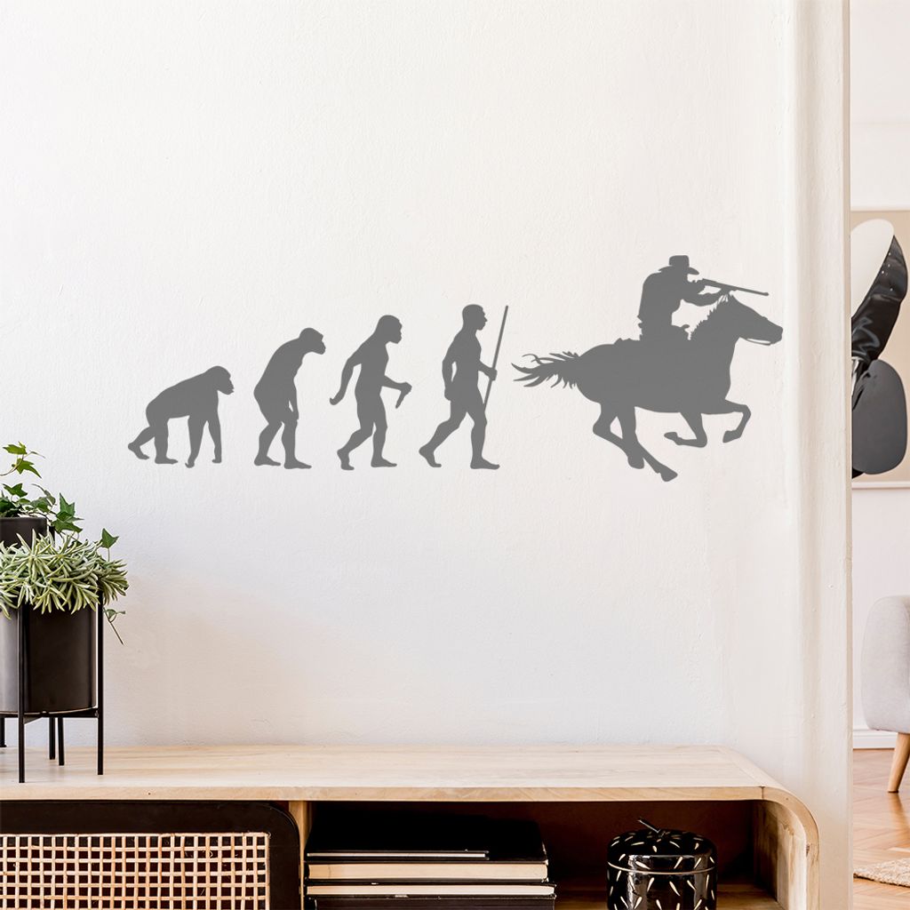 Cowboy mit Pferd Evolution Wandtattoo Wandaufkleber Wall Sticker - Dekoration, Küche, Wohnzimmer, Schlafzimmer, Badezimmer