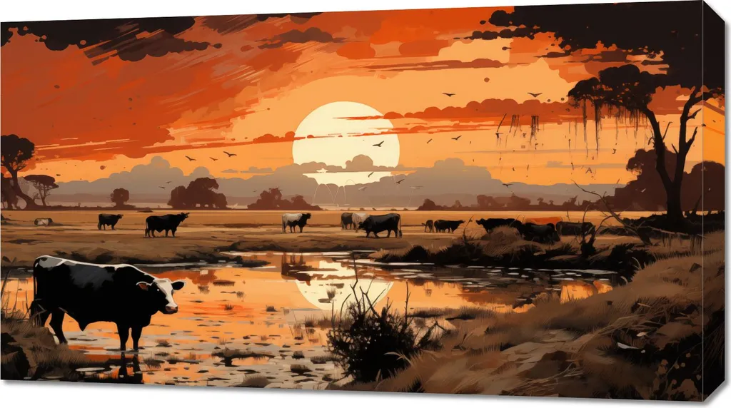 Quadro Panoramico Pastorale Serale 90x50 - Wall Art di Alta Qualità