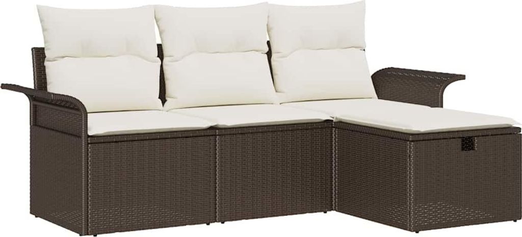 Garten-Sofa-Set mit Kissen mit Speicher 4 pcs Braun Poly Rattan