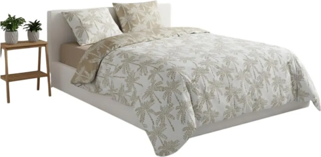 Parure de lit Palmiers beige idéale pour décoration de chambre zen 3pcs