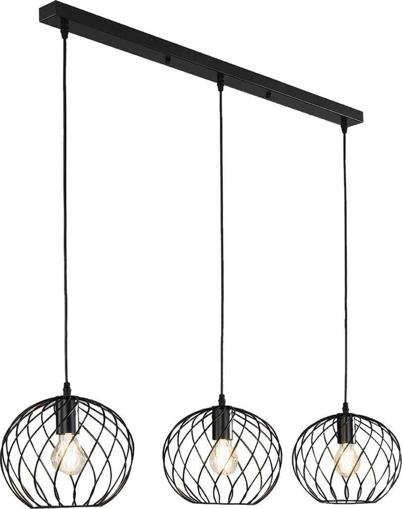 Pendelleuchte - Schwarz - Eisen - 3-flammig - B 90 cm