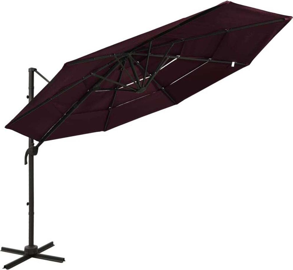The Living Store Sonnenschirm mit Aluminium-Mast 4-lagig Bordeauxrot 3x3 m