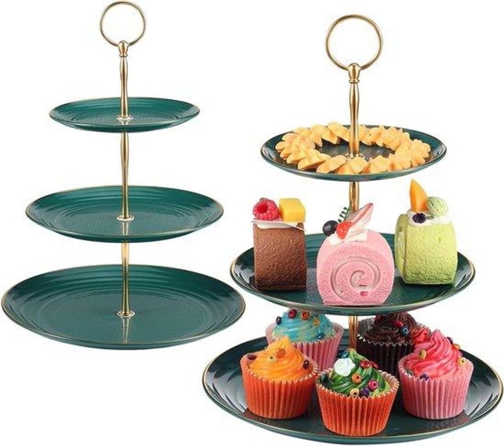 2er Set 3-lagiger Torte- und Kuchenhalter Cupcake-Ständer Dessert-Platten für Torten, Obst, Kekse, Süßigkeiten, Servierschalen für Weihnachten...