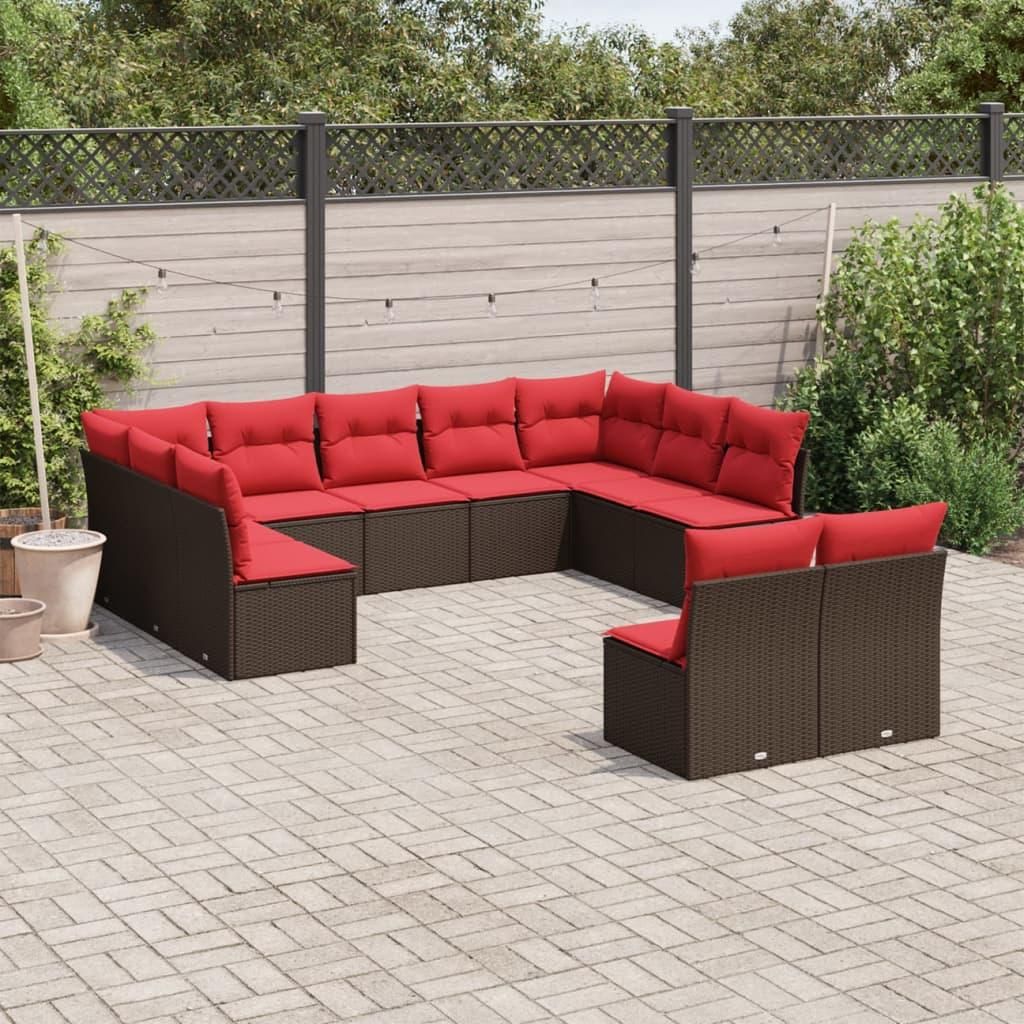 Maison Exclusive - 11-teiliges Gartensofa-Set mit Kissen, braun, Polyrattan