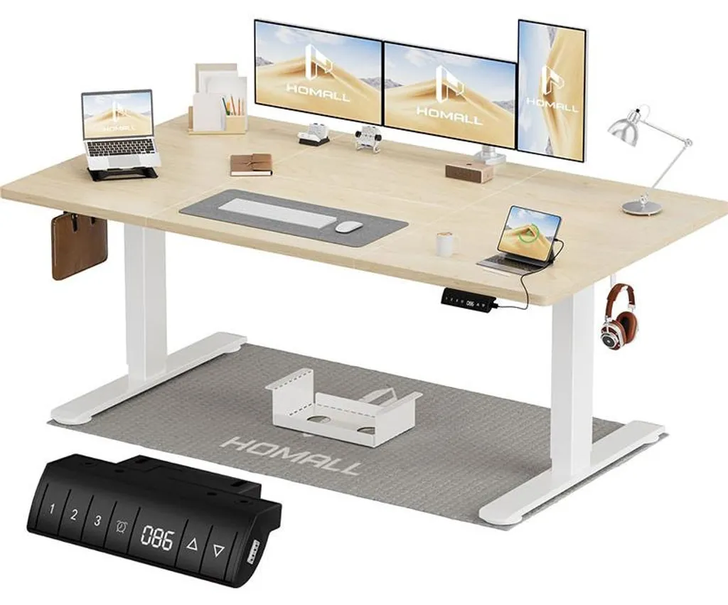 Table de bureau réglable pour télétravail 160x80 cm blanc beige