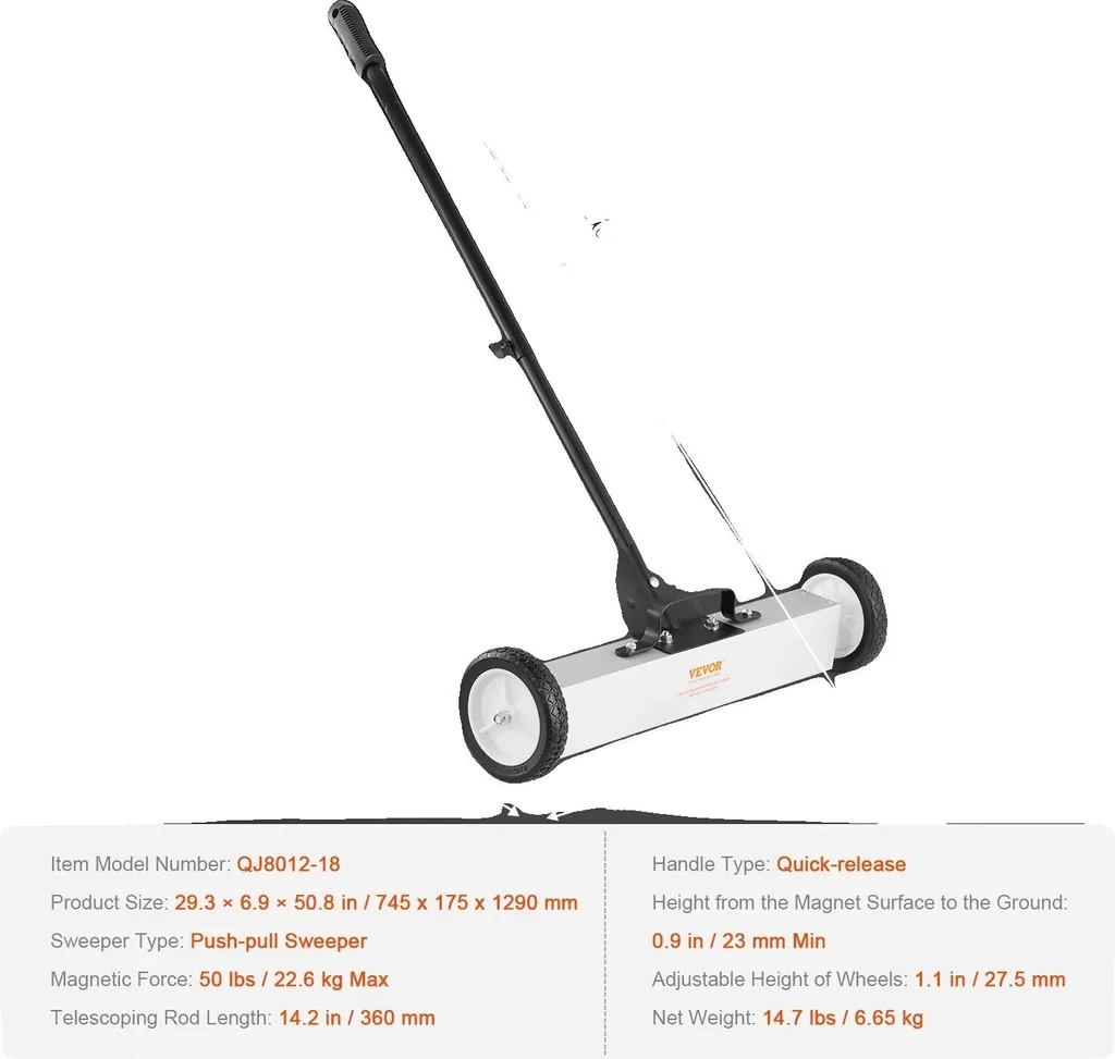 Balayeuse Magnétique 50lbs 293in - Finie la Crevaison, Ramasseur Fort