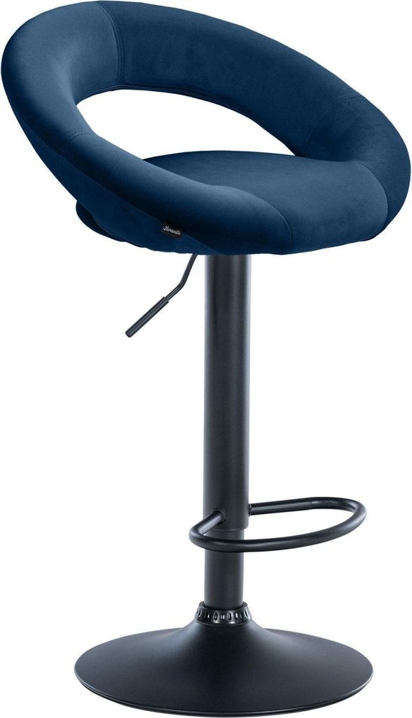 Barhocker aus Samt – Hocker – Stufenlos verstellbare, bequeme Rückenlehne und stabiles Gestell | Farbe: Blau | Grundfarbe: Schwarz