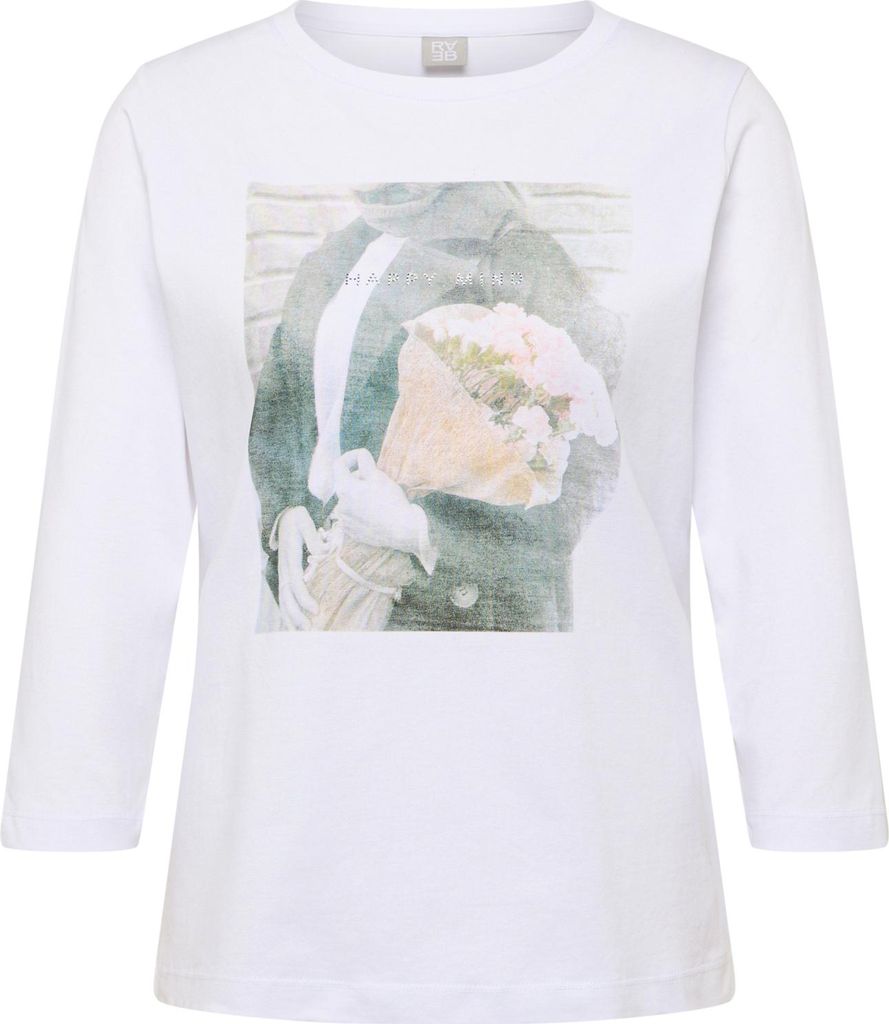 RABE Damen T-Shirt Weiß Größe 50 mit Rundhalsausschnitt, 3/4-Arm und Fotoprint