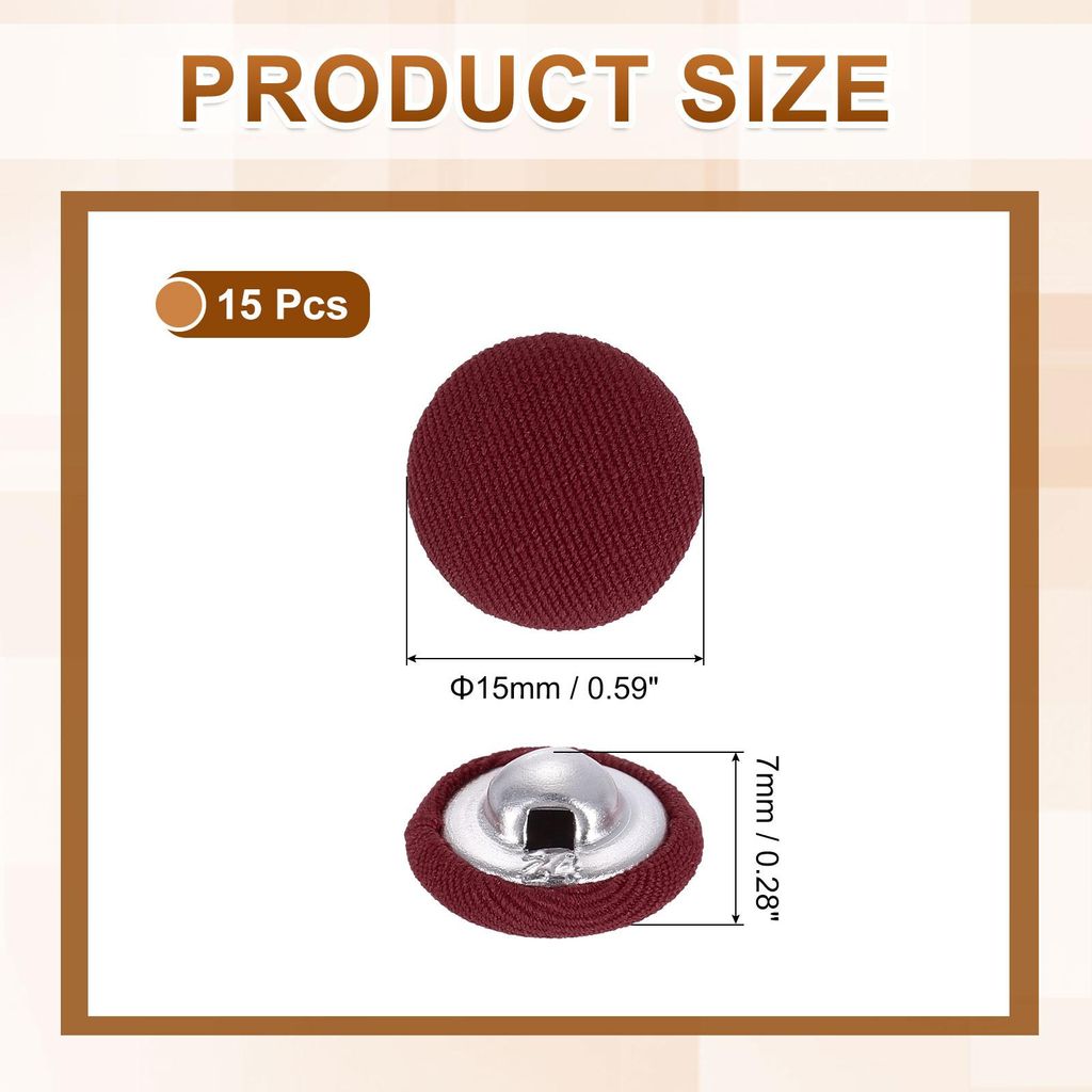 15 Stš¹ck Stoffbezogene Kn?pfe, 15mm 24L Metall Schaft Runde N?hkn?pfe Stoff Bedeckter Knopf fš¹r Mantel Kleid Pullover Hš¹te Basteln, Weinrot