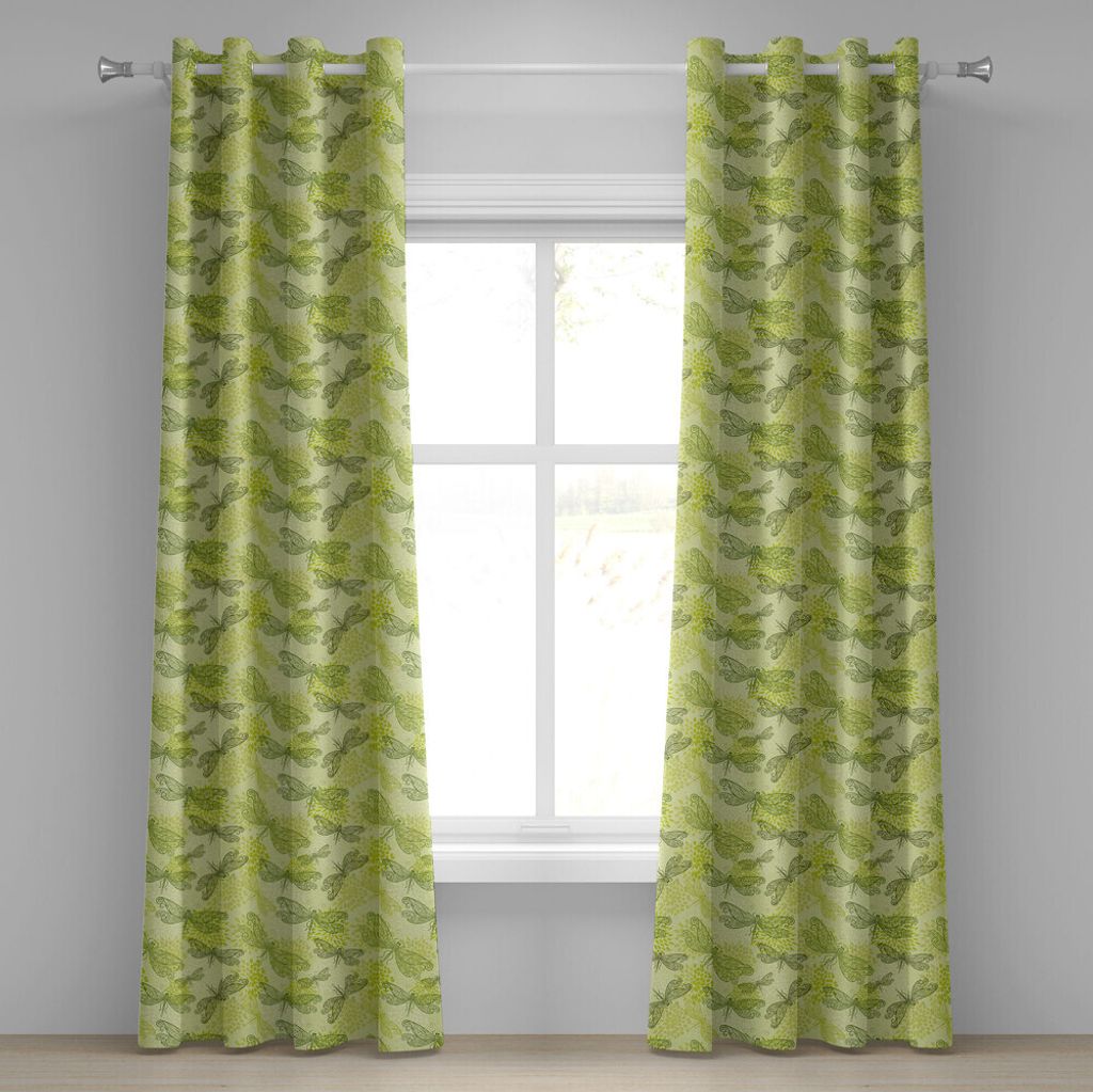 ABAKUHAUS Libelle Ösenvorhang, Flüchtiger Schmetterling wie Wanzen mit Blumen Efeu-Druck-Flügel-Grafik, Dekorative 2-Panel-Fenstervorhänge, 280...