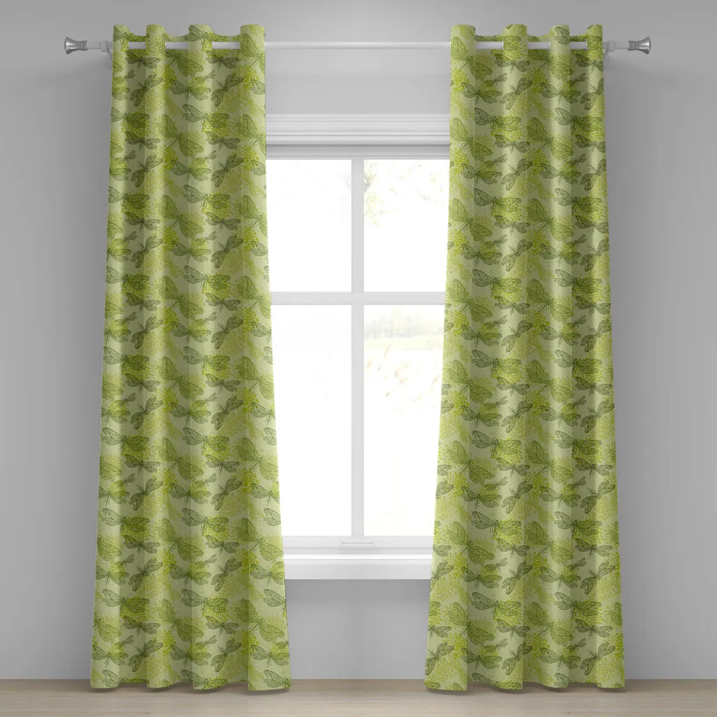 ABAKUHAUS Rideau à œillets Libelle et Papillon 280x175 cm Vert Clair