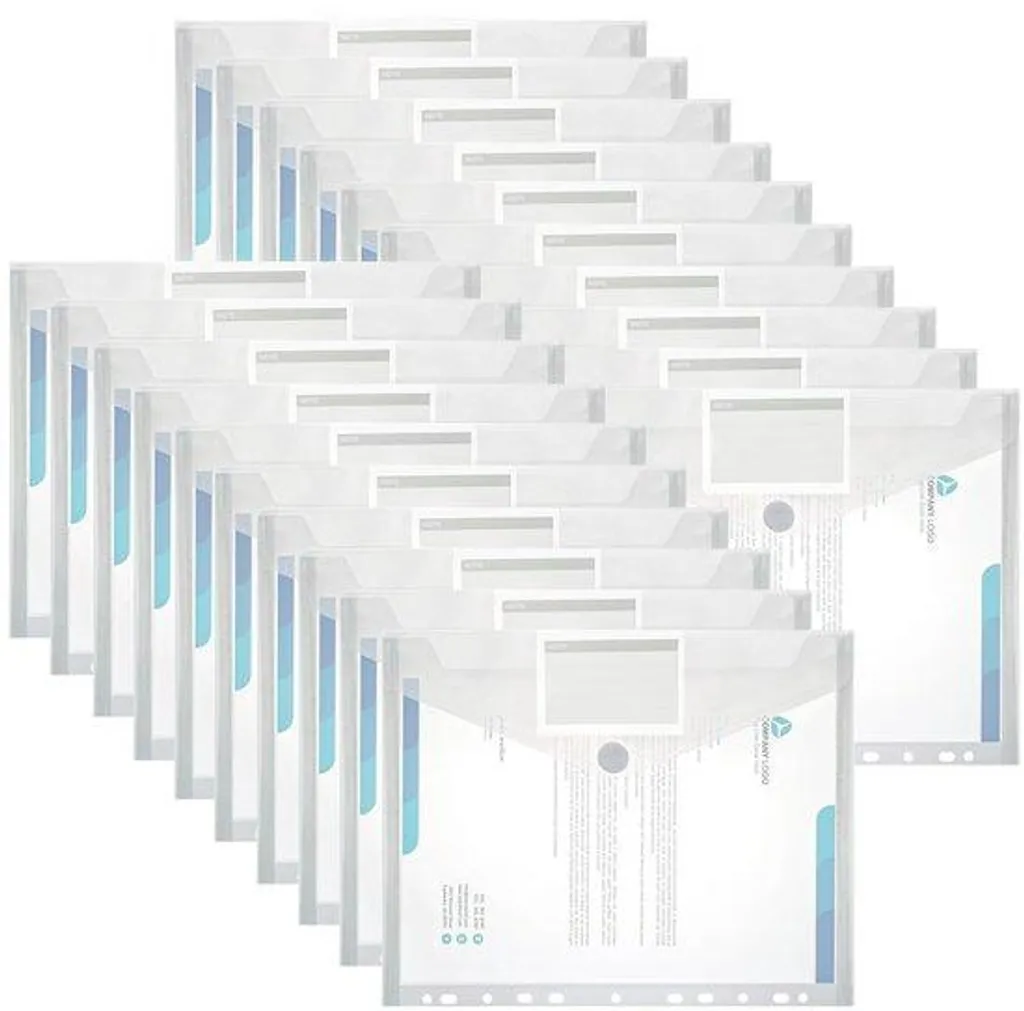 Lot de 20 Pochette Document A4 Transparente - Velcro, Perforé, Porte-étiquette