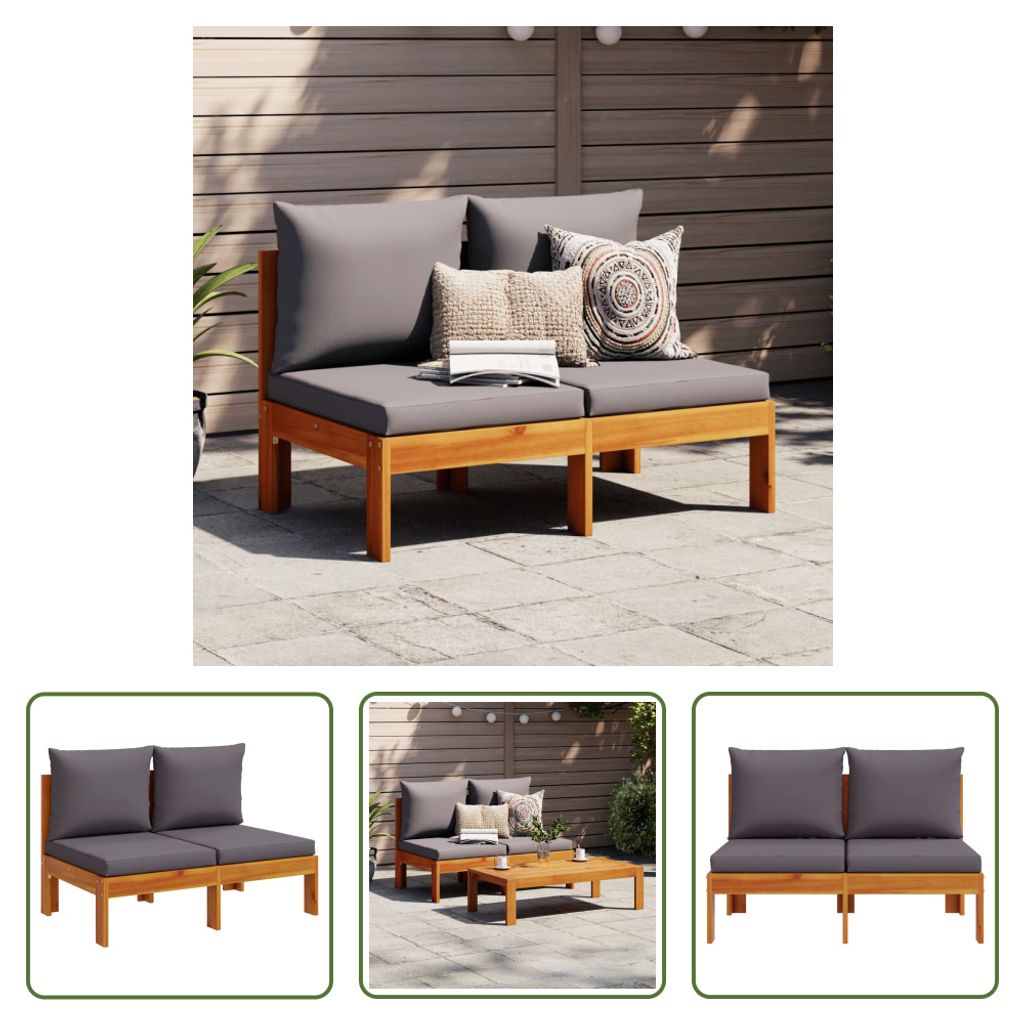 The Living Store Gartensofa ohne Armlehnen mit Kissen 2-Sitzer Massivholz Akazie