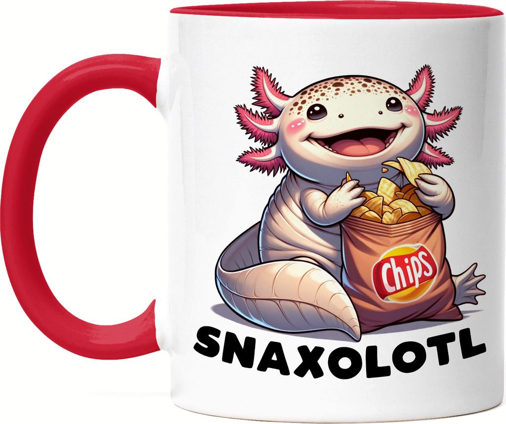 Snaxolotl Lustiges Tierwesen Tasse Rot - Knabberzeug Spaß