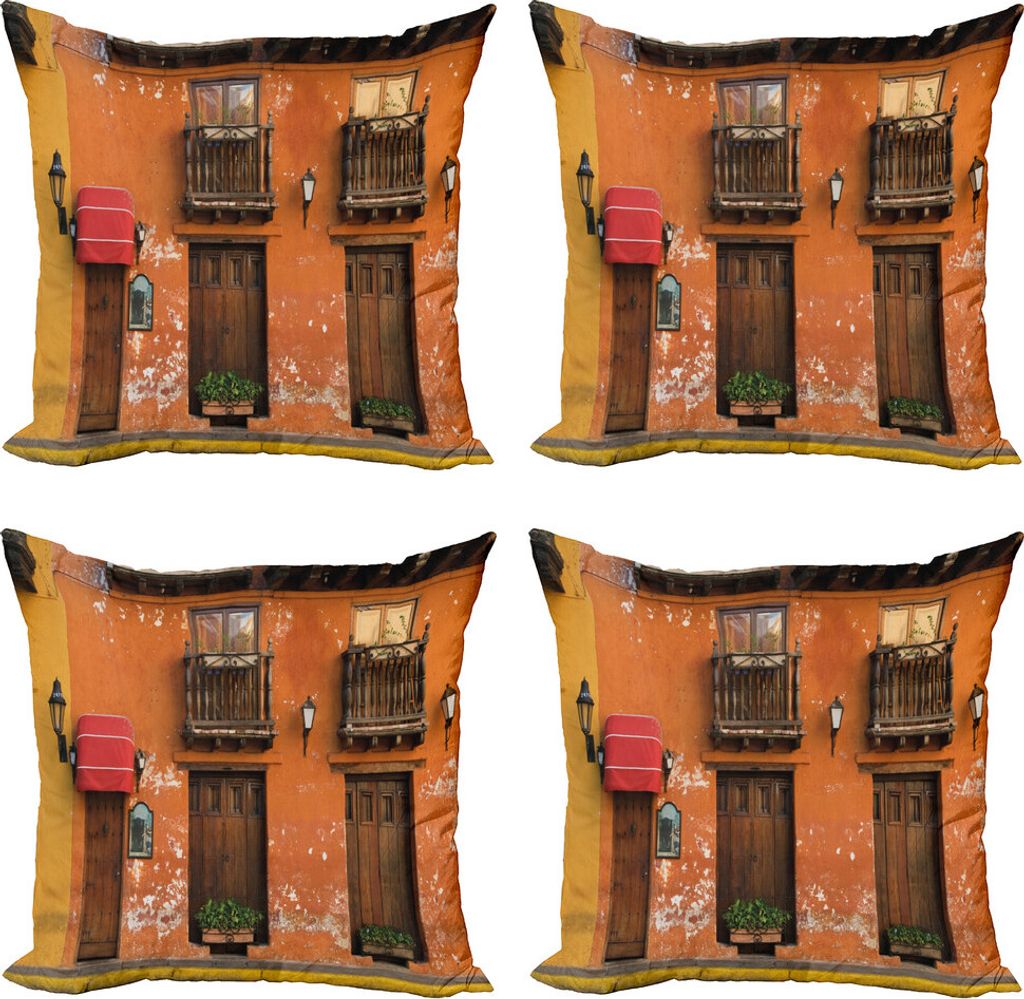 ABAKUHAUS Amerika Kissenbezug Set (4 Stück), Cartagena Streets Foto, Moderner Doppelseitiger Digitaldruck, 60 cm x 60 cm, Orange Braun