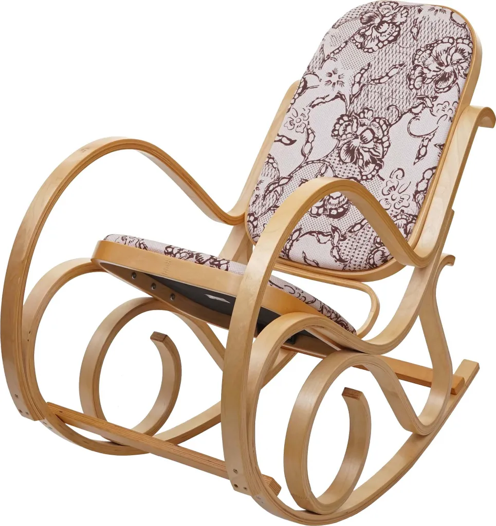 Schwingsessel fauteuil de relaxation en tissu Jacquard et bois brun