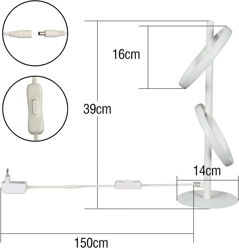 ZMH Lampe de Table LED Anneau Blanc 13W 3000K Blanc Chaud Orientable