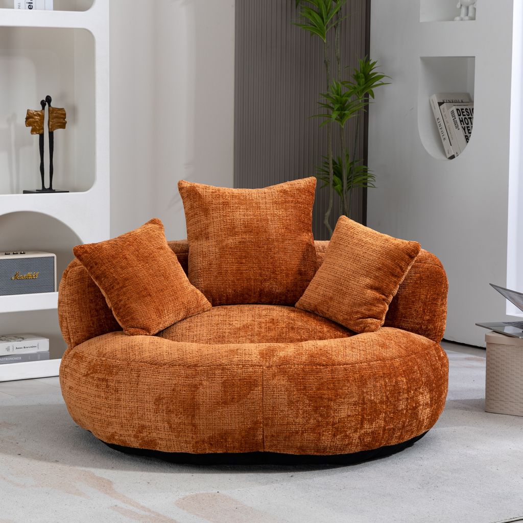 okwish Schlafsofa mit 3 Kissen,Ecksofa Lazy Sofa Indoor & Outdoor Sitzsack Relaxsessel für Schlafzimmer, Büro,Posterstuhl,Chenille-Stoff,Orange