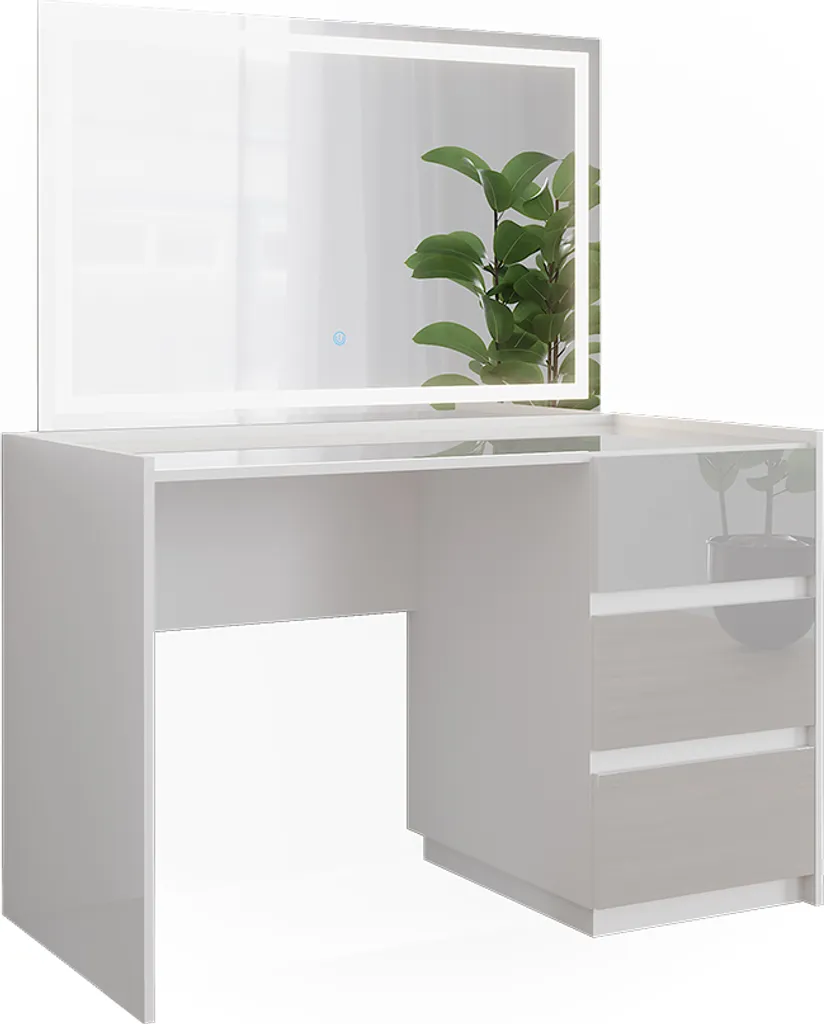 Coiffeuse design blanc laqué 120cm avec miroir tactile LED intégré Marla