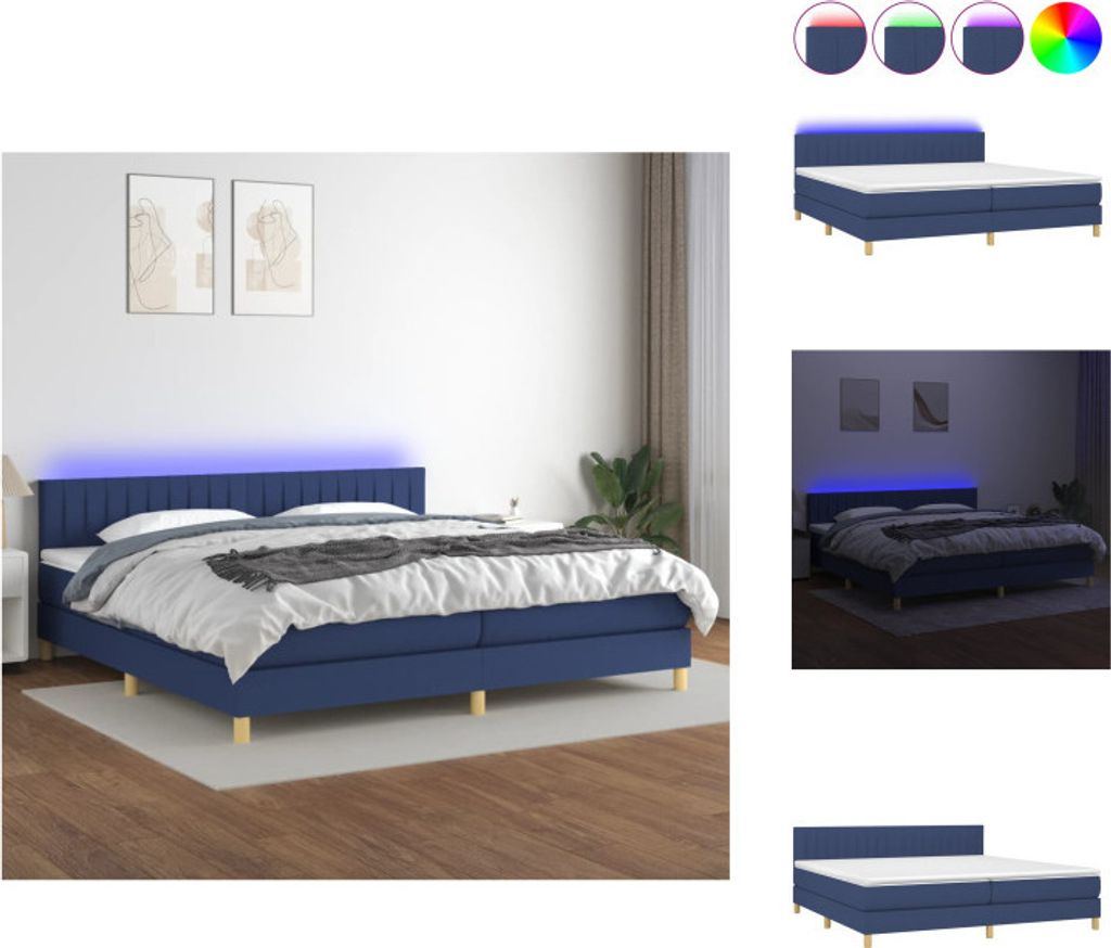 vidaXL Boxspringbett mit Matratze & LED Blau 200x200 cm Stoff - Betten & Bettgestelle
