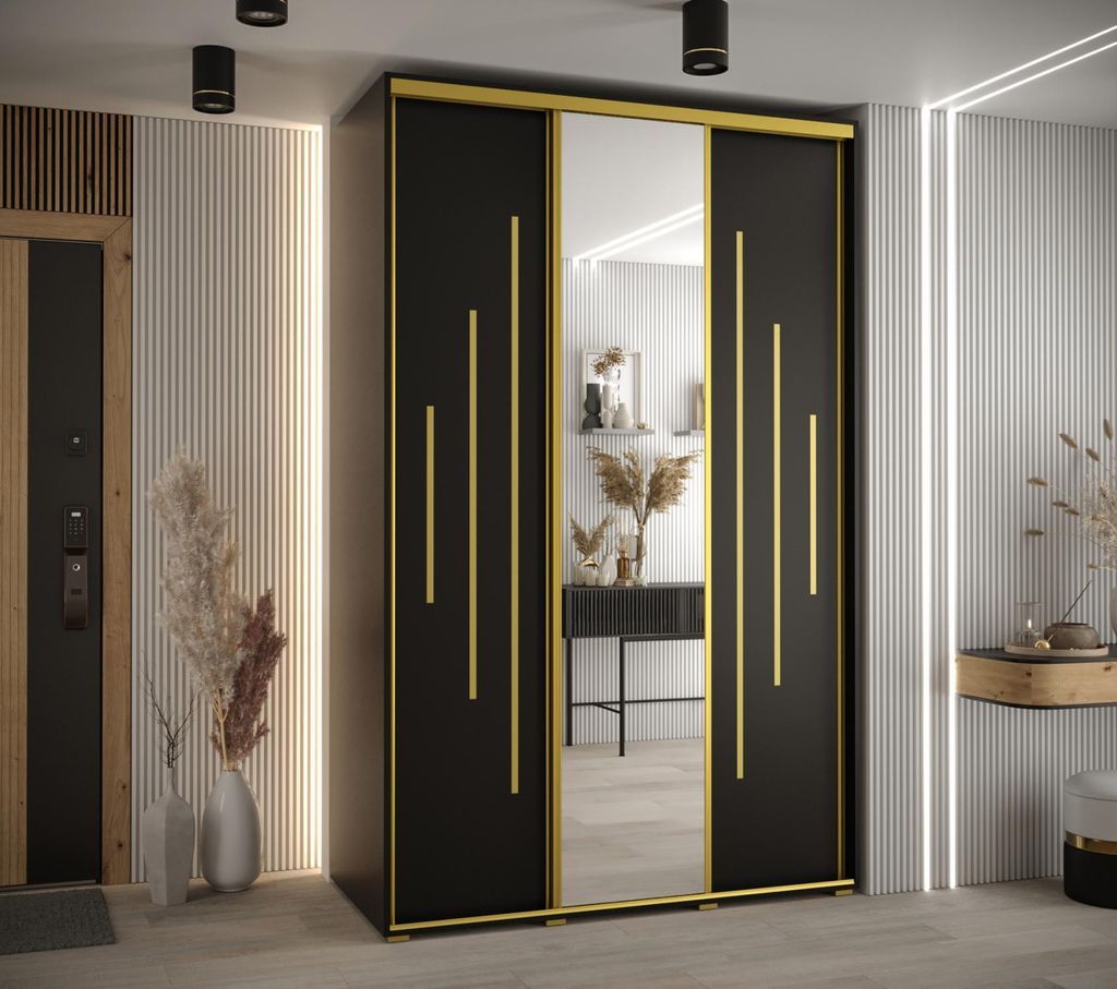 Kleiderschrank YVONA 13 - 150/60 cm, schwarz/gold Produktbild 