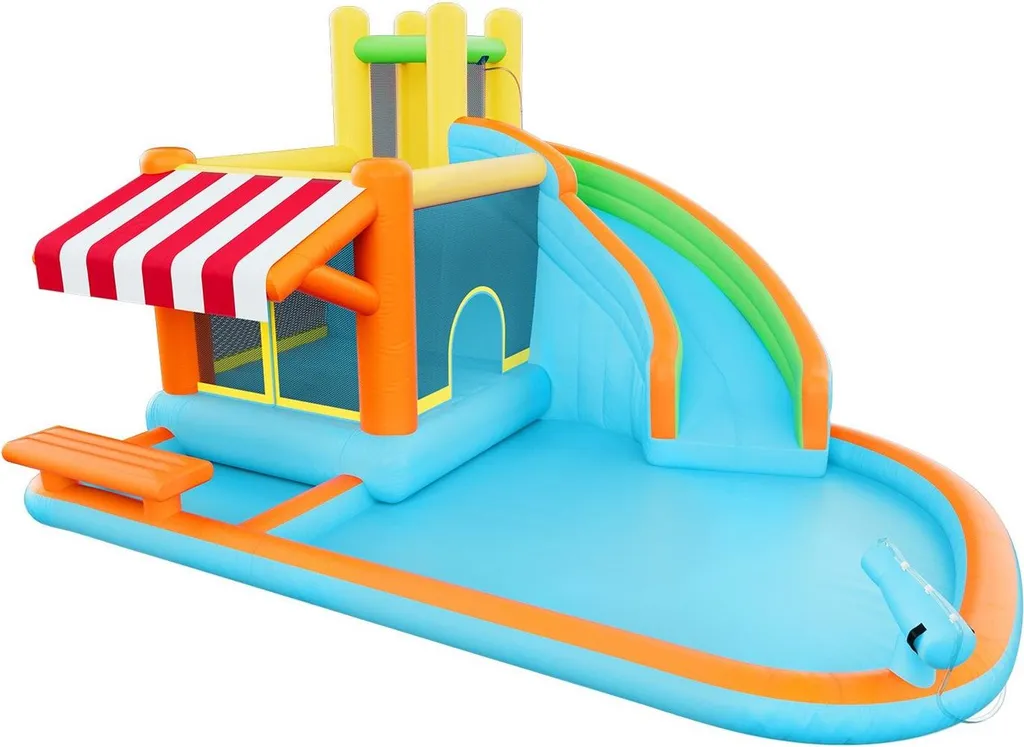 Château Gonflable Multi-Activités avec Grand Toboggan et Stand de Jeu