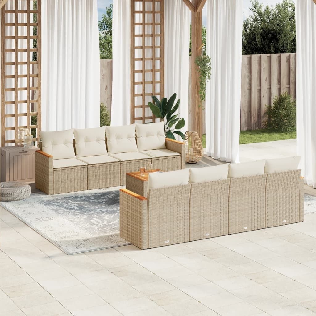 9-tlg. Garten-Sofagarnitur mit Kissen Beige Poly Rattan 3258222
