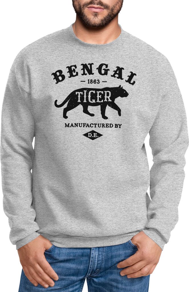 Sweatshirt Herren Bengal Tiger Schriftzug Grafik Logo Rundhals-Pullover Neverless grau S