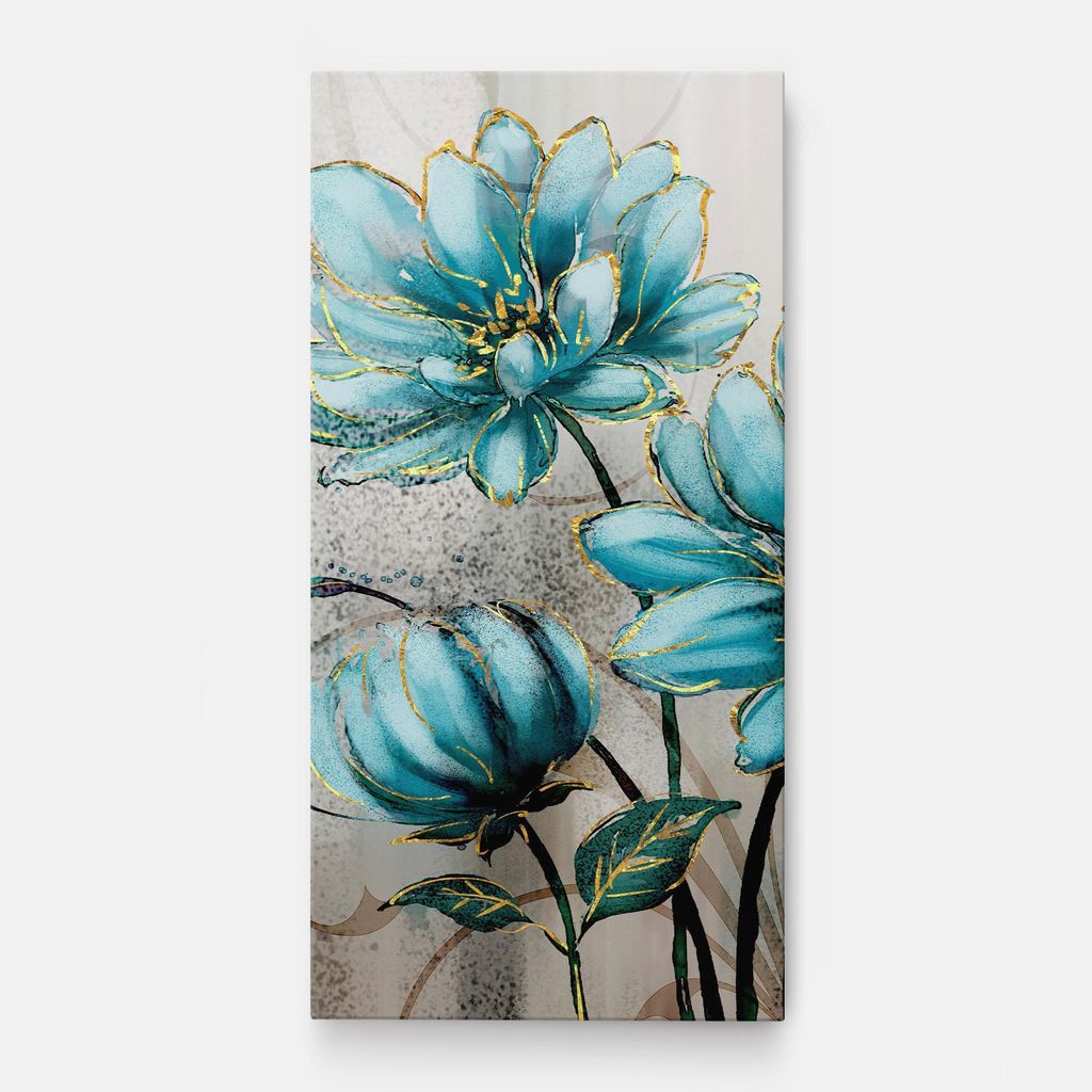 ARTHUB Leinwandbild 40x80 cm, Bujori Albastri | Wohnzimmerdekoration, Hängende Bilder, Wanddekoration, Heimdekoration, Blumen, Gezeichnete Blumen