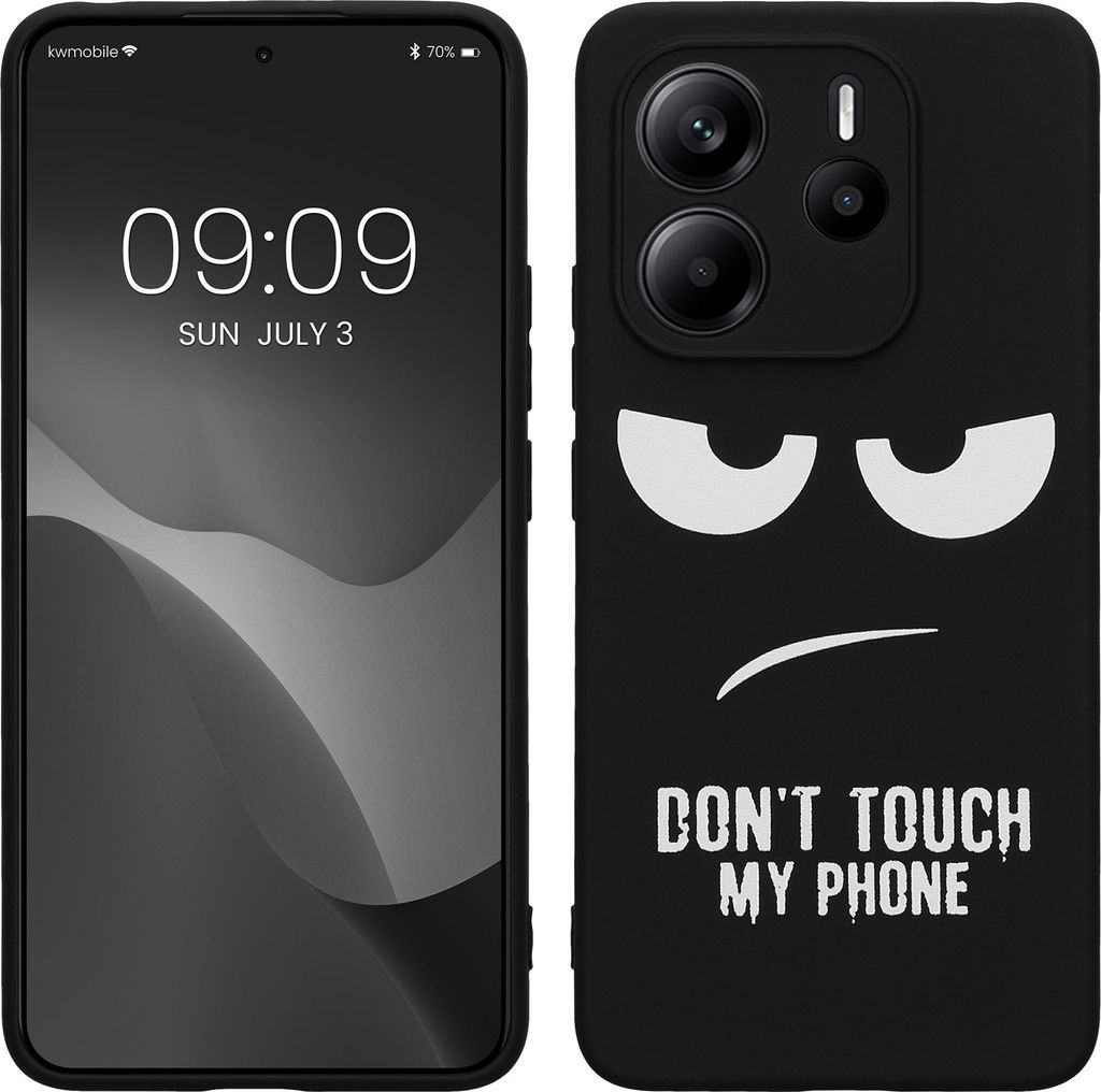 kwmobile Hülle kompatibel mit Xiaomi Redmi Note 14 4G (Nicht für 5G) - Handyhülle Silikon Case - Don't touch my Phone Weiß Schwarz