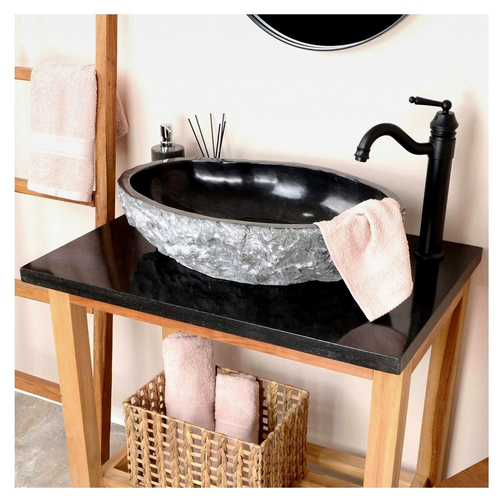Ovales Marmor Waschbecken 60 cm in Anthrazit - Unikatauswahl