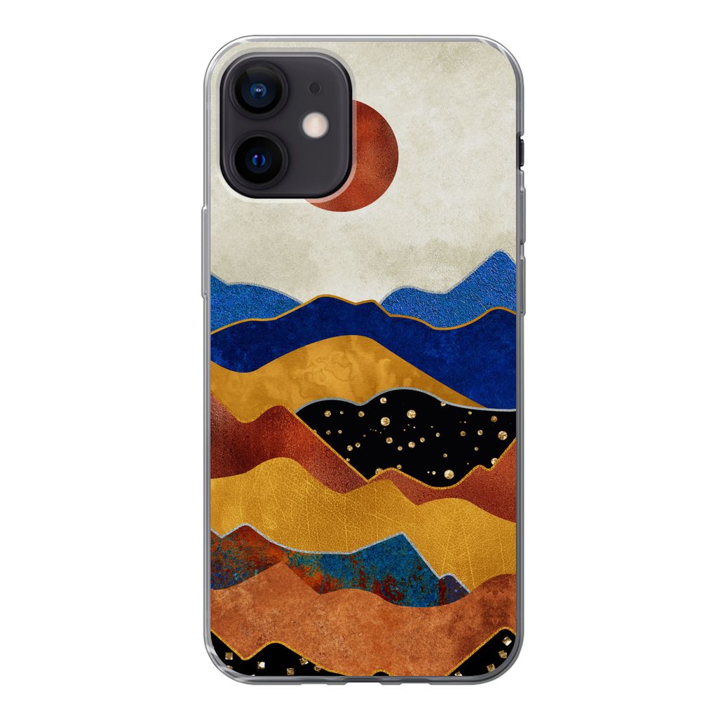 MuchoWow Handyhülle Schutzhülle Hülle für iPhone 12 Gold - Bronze - Blau Silikon Softcase Handy Hülle - Schutzhülle